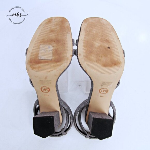 MICHAEL Michael Kors Sandals Hazel Ankle Strap Pixie Shimmer Silver Women 11 - Picture 12 of 13